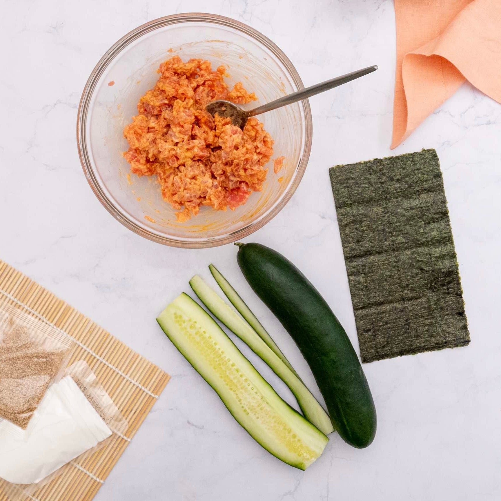  Global Grub DIY Sushi Making Kit - Sushi Kit Includes Sushi Rice,  Nori Sushi Seaweed, Rice Vinegar Powder, Sesame Seeds, Wasabi Powder,  Bamboo Sushi Rolling Mat, Instructions, Makes 48 Pieces 