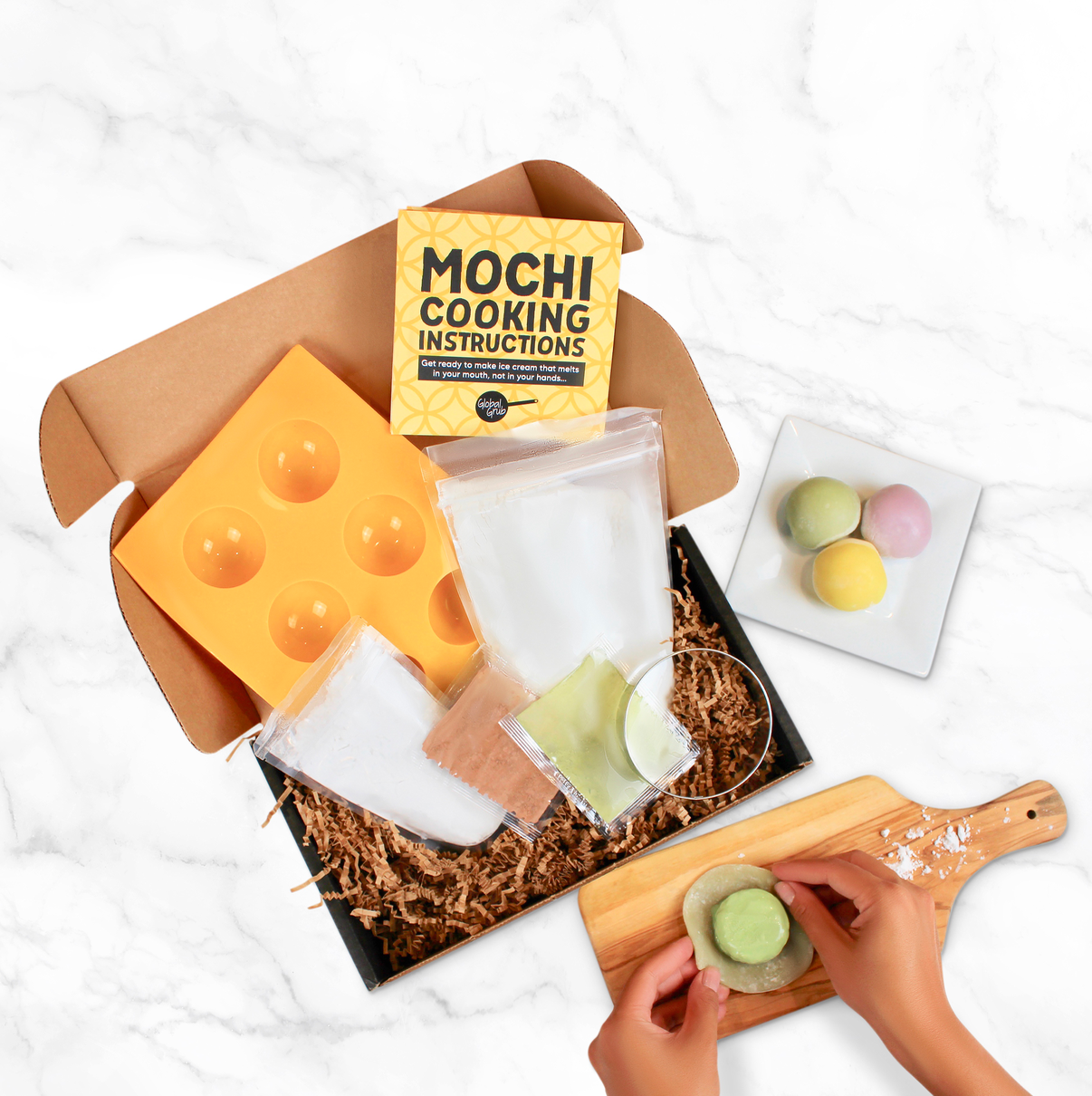 Mochi Ice Cream Kit DIY food kit Mochi maker (Makes 4 flavors: Chocolate,  Matcha, Strawberry, Melon)